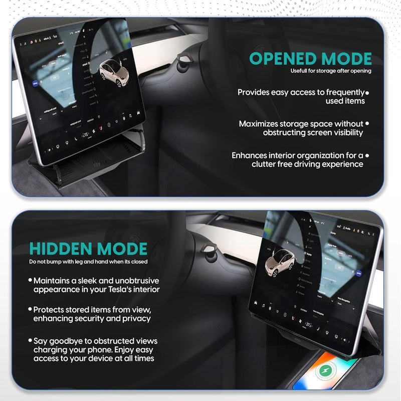 SUPERLIT Tesla Under Screen Storage Box – Hidden Magnetic Organizer for Model Y & Model 3 (2016–2025), Seamless Underscreen Compartment Storage, Anti-Slip Silicone Liner, Essential Tesla Accessory - Image 5